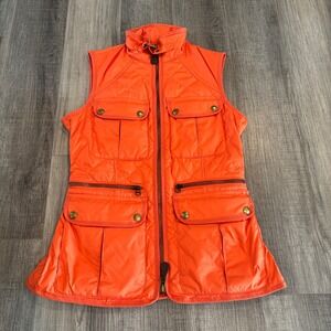 Ralph Lauren Sport Orange Quilted Vest Women Small Puffer Utility Equestrian